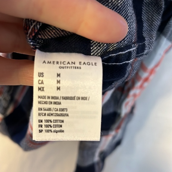 American Eagle Orange Blue White Plaid Button Down Shirt- Mens - Picture 4 of 4